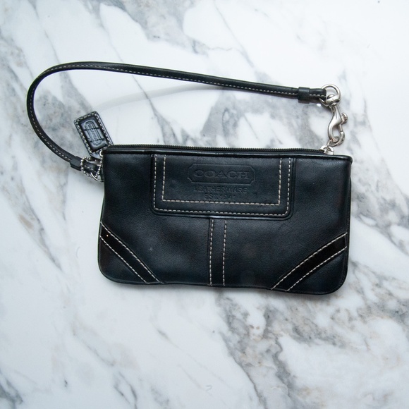 Vintage Coach Wristlet with Black Leather and Black Patent Leather - Picture 1 of 6